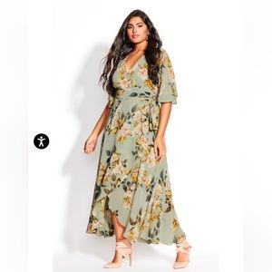 City Chic Size S (16) Sage Green Magnolia Floral Maxi Dress